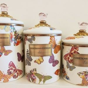 Mackenzie Childs Set of 3 Butterfly Canisters NEW